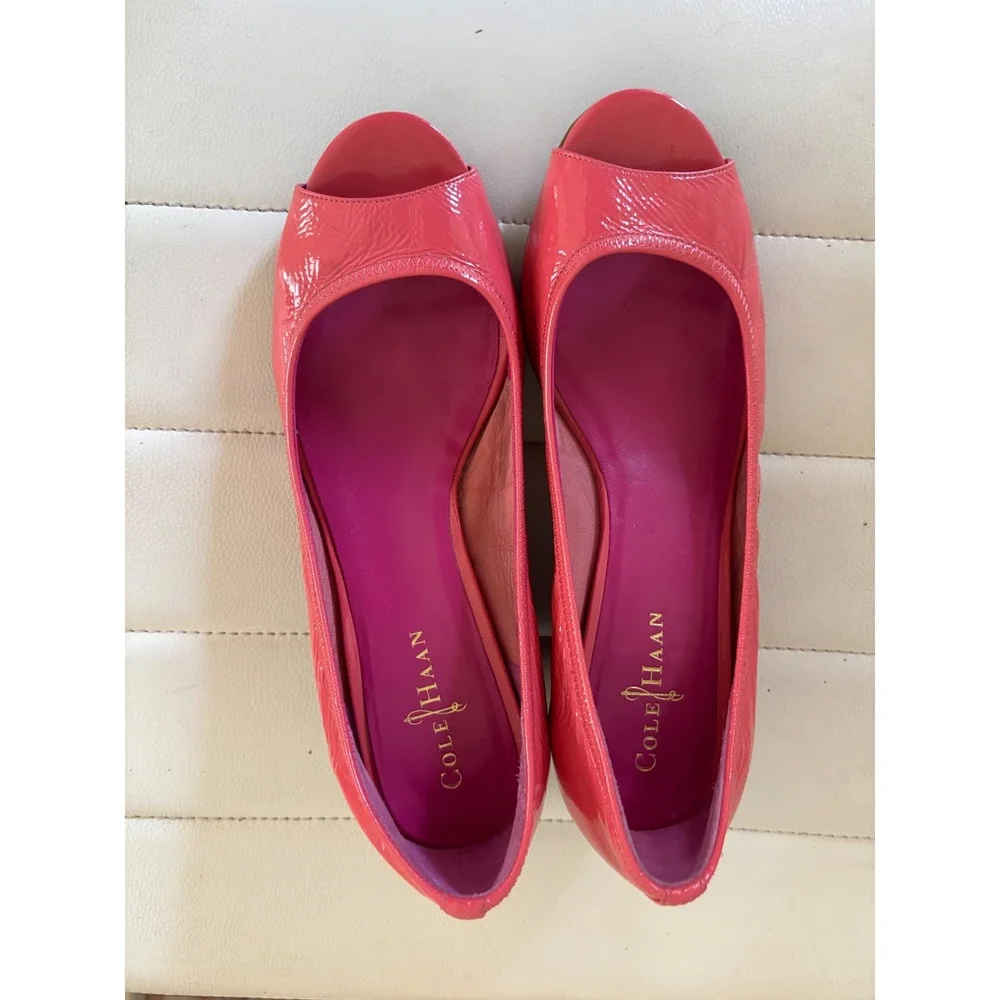 Cole Haan Nike Air Pink Patent Leather Peep Toe Wedge Pumps Womens 9
